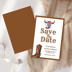 Modern Boho Western Cowboy Wedding Save the date Invitation