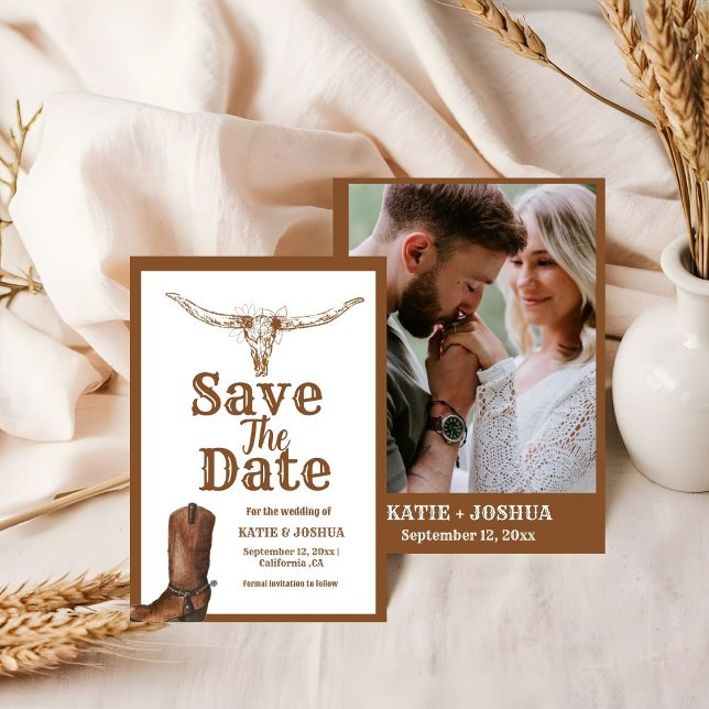 Modern Boho Western Cowboy Wedding Save the date  Invitation (Creator Uploaded)