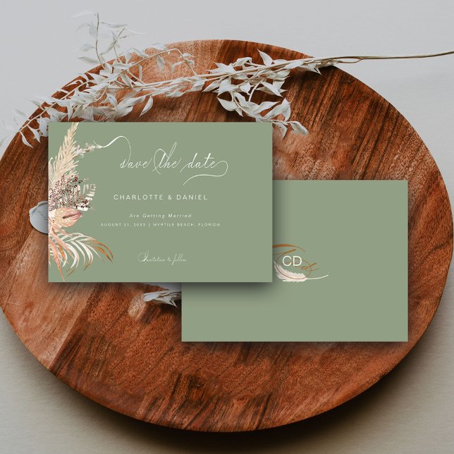 Modern Boho Whimsical Calligraphy Script Sage Save The Date (Creator Uploaded)