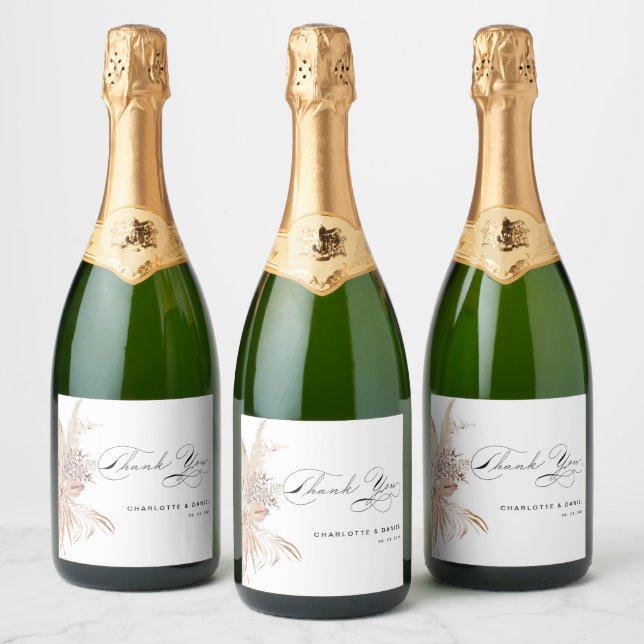 Modern Boho Whimsical Calligraphy Script Sparkling Wine Label (Bottles)