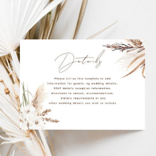 Modern Boho White Floral Fall Wedding Details Enclosure Card