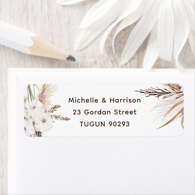 Modern Boho White Floral Return Address Wedding Label (Insitu)