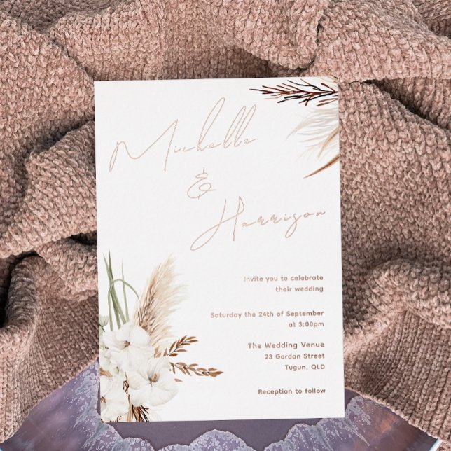 Modern Boho White Floral Script Wedding Rose Gold (Creator Uploaded)