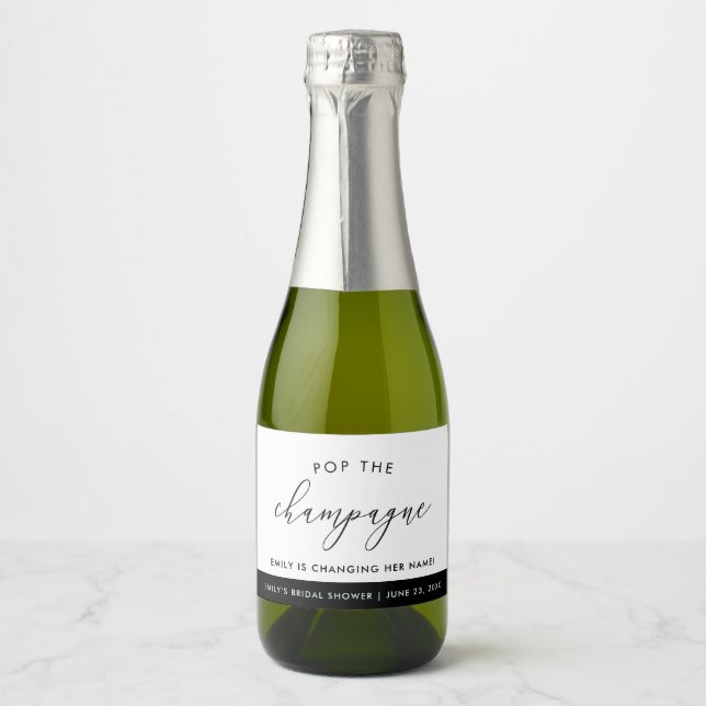 Modern Boho White Personalised Bridal Shower Sparkling Wine Label (Front)