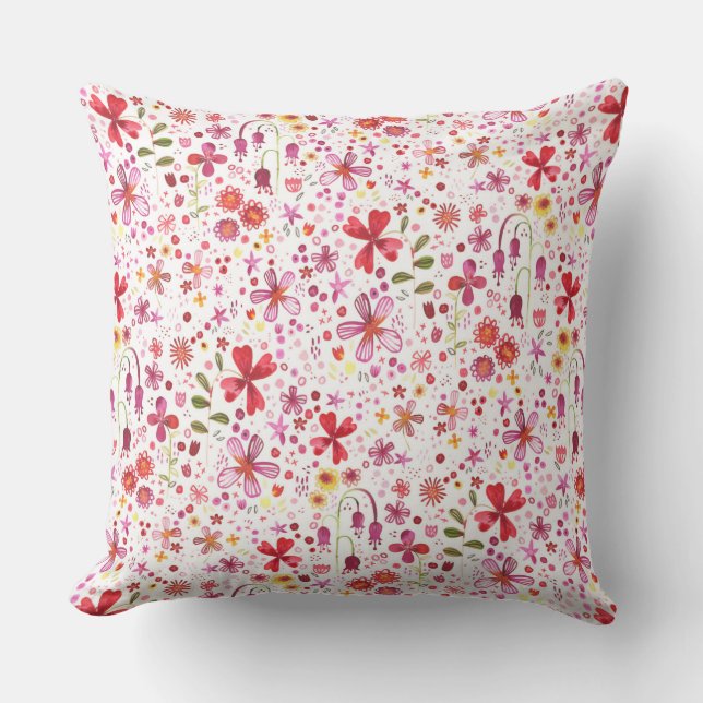 Modern Boho Wild Flower Watercolor Cushion (Front)