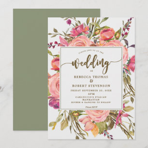 modern boho wild flower wedding invitation grey