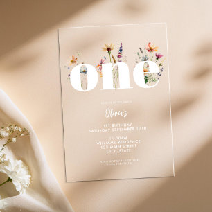 Modern Boho Wildflower 1st Birthday Acrylic Invitations