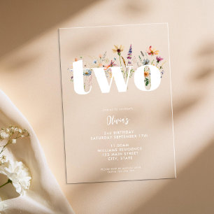 Modern Boho Wildflower 2nd Birthday Acrylic Invitations