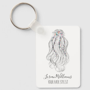Modern Boho Wildflower Bridal Hair Stylist QR Key Ring