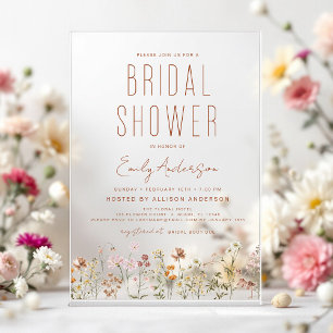 Modern Boho Wildflower Bridal Shower Elegant Acrylic Invitations