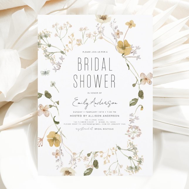 Modern Boho Wildflower Bridal Shower Elegant Invitation (Creator Uploaded)