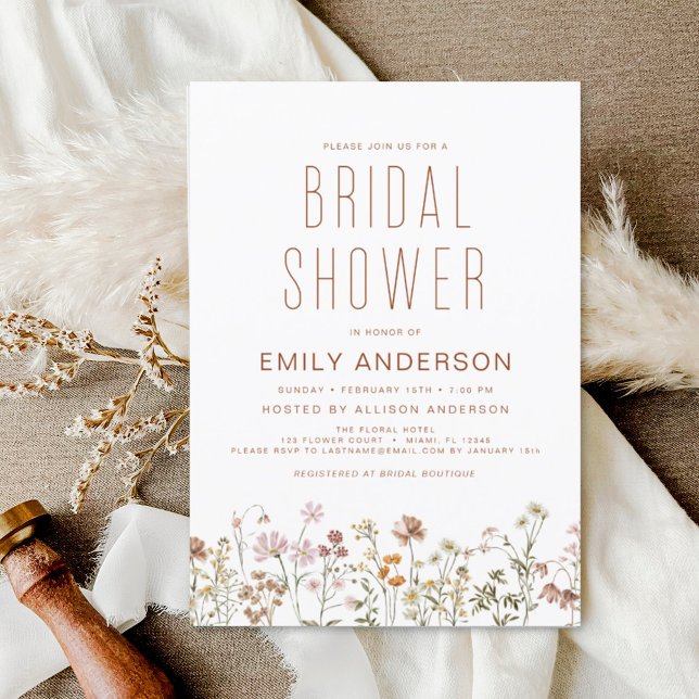 Modern Boho Wildflower Bridal Shower Elegant Invitation (Creator Uploaded)