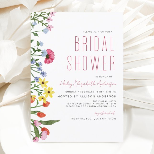 Modern Boho Wildflower Bridal Shower Elegant Invitation (Creator Uploaded)