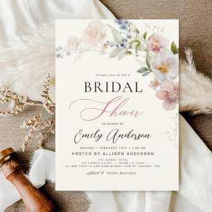 Modern Boho Wildflower Bridal Shower Elegant Invitation