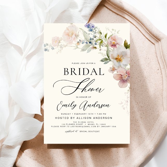 Modern Boho Wildflower Bridal Shower Elegant Invitation (Creator Uploaded)