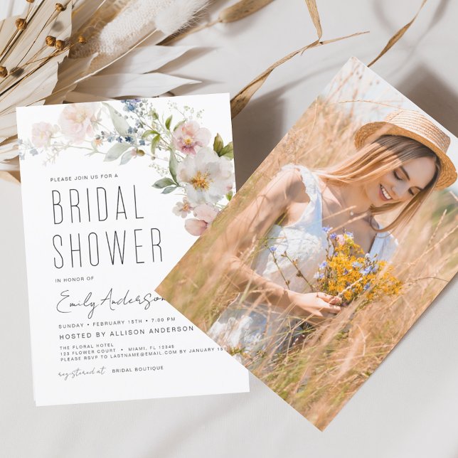 Modern Boho Wildflower Bridal Shower Photo Invitat Invitation (Creator Uploaded)