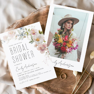 Modern Boho Wildflower Bridal Shower Photo Invitat Invitation