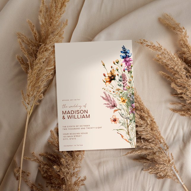 Modern Boho Wildflower Floral Wedding Invitation (Creator Uploaded)