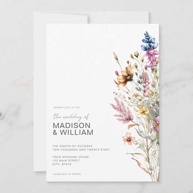 Modern Boho Wildflower Floral Wedding Invitation (Front)