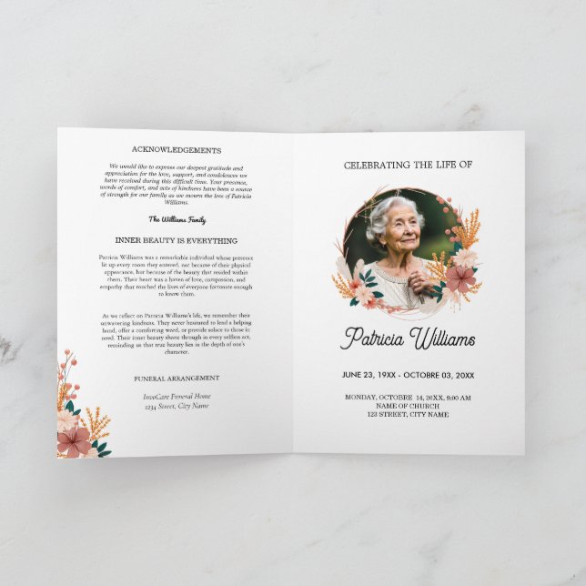 Modern Boho Wildflower Funeral Memorial Program (Inside)