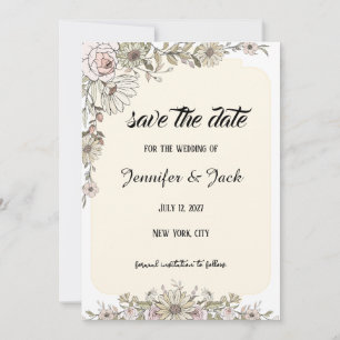 Modern Boho Wildflower Line Art Earthy Save The Date