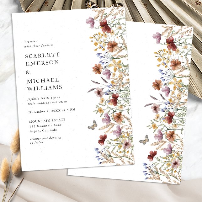 Modern Boho Wildflower Wedding Invitation (Modern Boho Wildflower Wedding Invitation with Butterfly by Painted Paperie
)