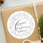 Modern Boho Wildflower Wreath Christmas Classic Round Sticker<br><div class="desc">This elegant Christmas sticker features wildflower silhouette wreath with stylish calligraphy.</div>