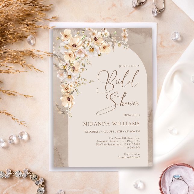Modern Boho Wildflowers Cream Floral Bridal Shower Invitation (Creator Uploaded)