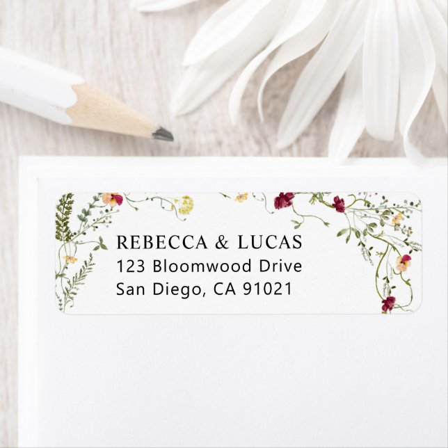Modern Boho Wildflowers Greenery Return Address  Return Address Label (Insitu)