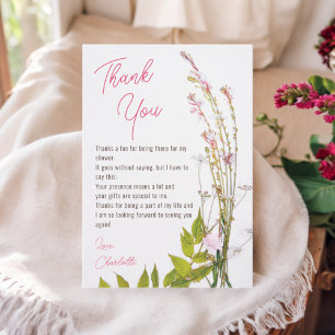 Modern boho wildflowers script photo bridal shower thank you card