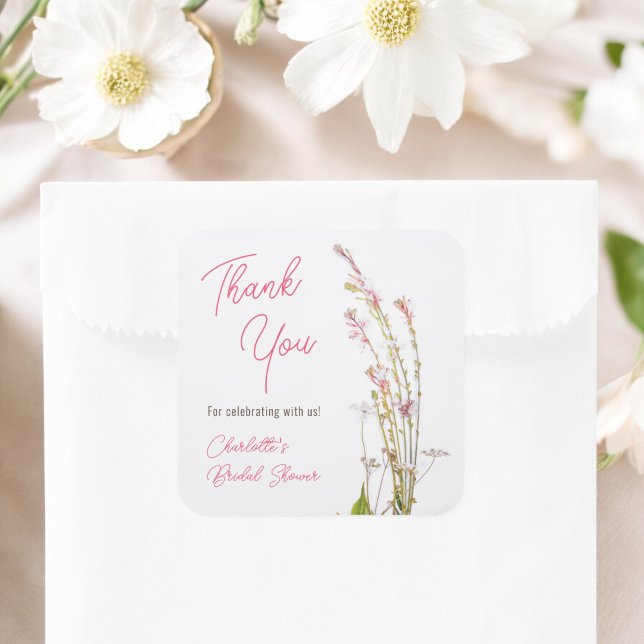 Modern boho wildflowers thank you bridal shower square sticker (Modern boho wildflowers thank you bridal shower square sticker)