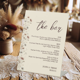 Modern Boho Wildflowers Wedding Bar & Drinks Menu Pedestal Sign