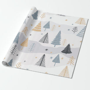 Modern Boho Winter Pine Tree Pattern Wrapping Paper