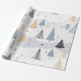 Modern Boho Winter Pine Tree Pattern Wrapping Paper