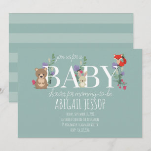 Modern Boho Woodland Sage Green Baby Shower Invitation