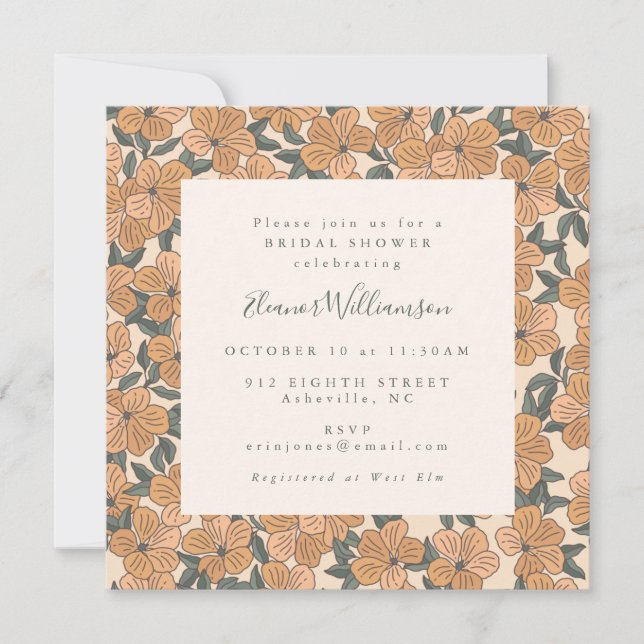 Modern Boho Yellow Floral Square Bridal Shower Invitation (Front)
