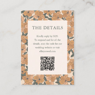 Modern Boho Yellow Floral Wedding Fall QR Code Enclosure Card