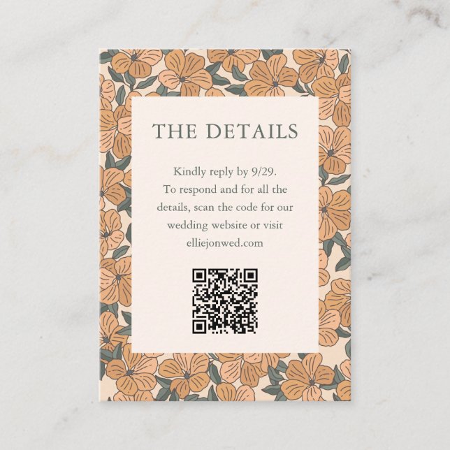 Modern Boho Yellow Floral Wedding Fall QR Code Enclosure Card (Front)