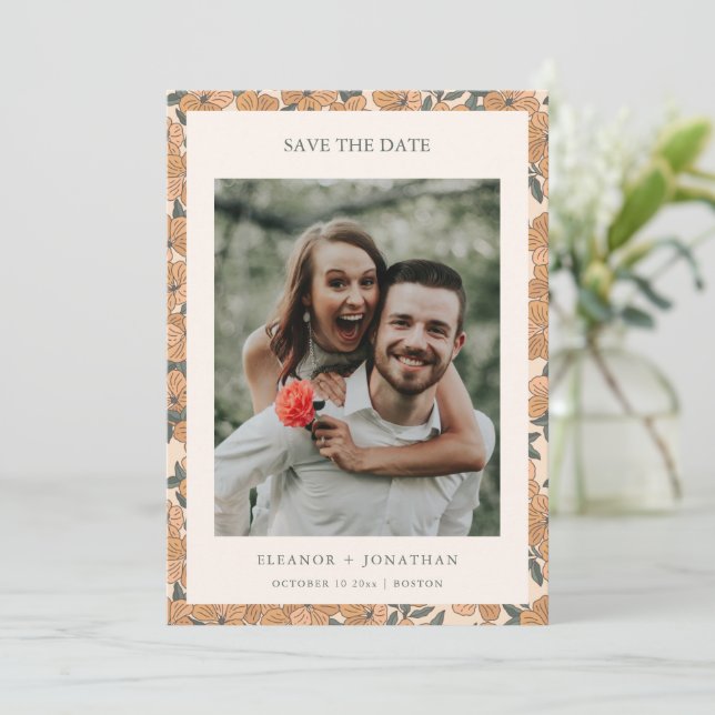 Modern Boho Yellow Floral Wedding Photo QR Code Save The Date (Standing Front)
