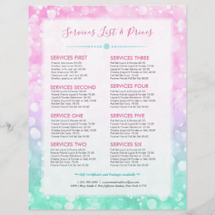 Modern Bokeh Glitter Services Price List Flyer