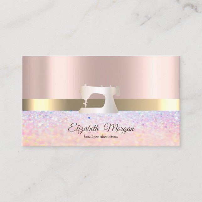 Modern Bokeh Gold Stripe,Sewing Machine  Business Card (Front)