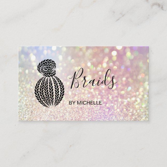 Modern Bokeh Holograph Hair Braider, Braids  Busin Business Card (Front)