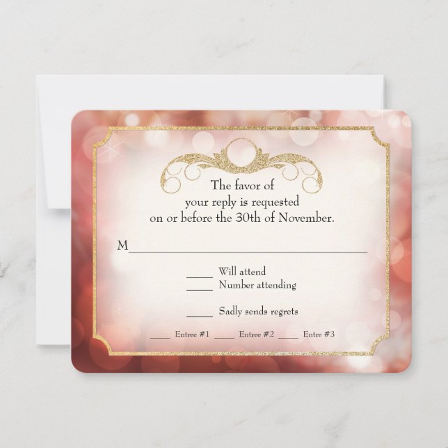 Modern Bokeh Sparkle Twinkle Marsala RSVP (Front)
