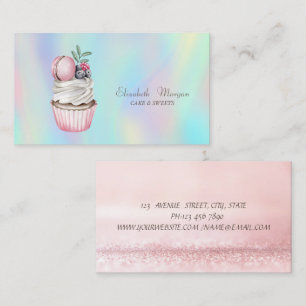Modern Bokeh Watercolor Macaron Holographic Business Card