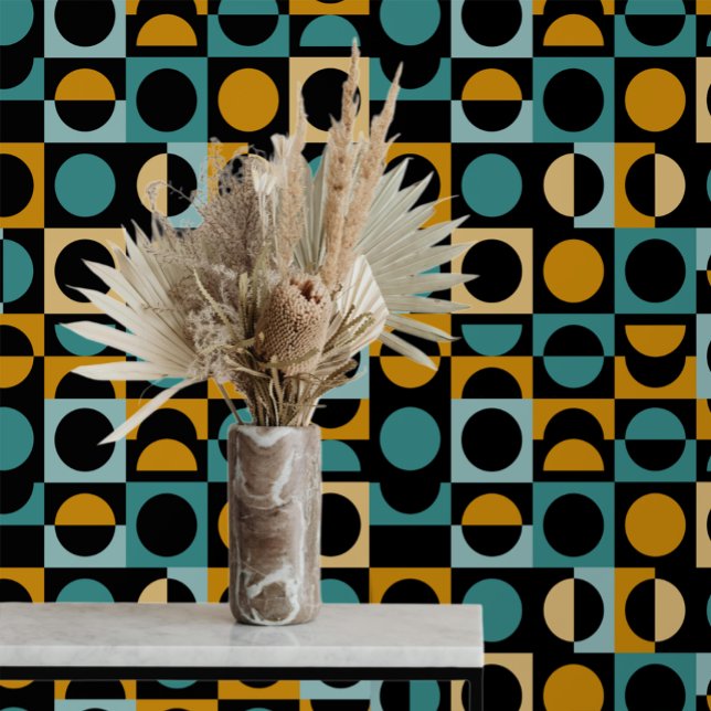 Modern Bold Abstract Block Orange Black Teal Wallpaper (Modern Bold Abstract Block Orange Black Teal Wallpaper from Ricaso. Colorful paper for trendy home )