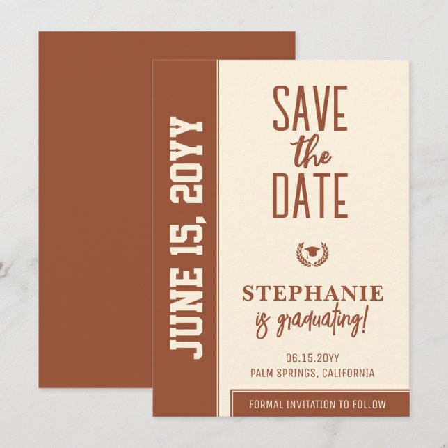 Modern Bold and Elegant Graduation  Save The Date (Front/Back)