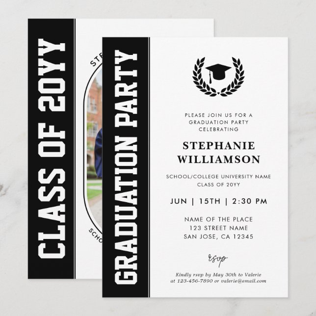 Modern Bold and Minimalist Grad Photo Graduation Invitation (Front/Back)