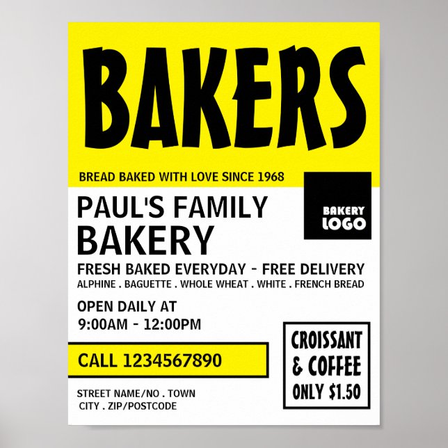 Modern Bold, Bakery Store Advertising Poster (Front)