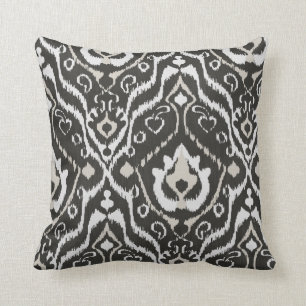 Modern bold beige black white ikat tribal pattern cushion
