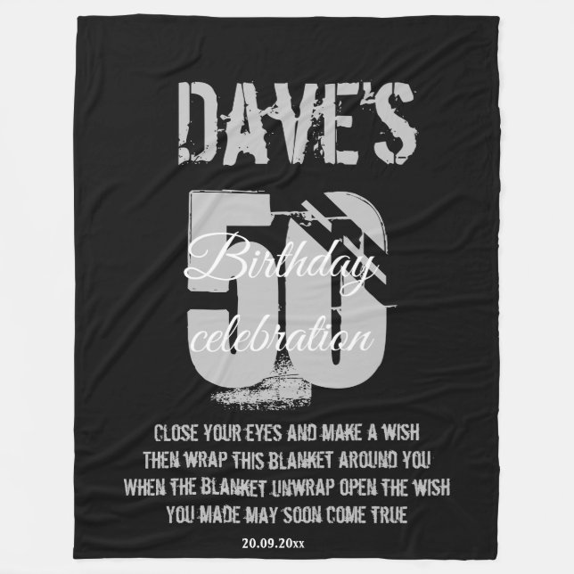 Modern Bold Black 50th Any Birthday Wishes  Fleece Blanket (Front)